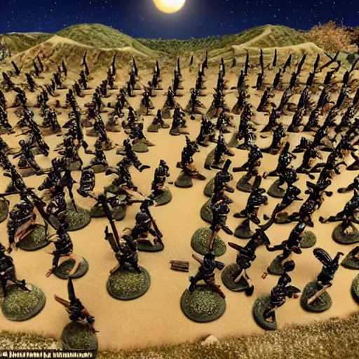 Prompt: the 5 0 0 undefeatable spartans clashing in a deep valley against the vast armies of the middle east while a solar eclispe is occuring