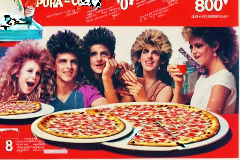 Prompt: 80s, cocaine, pizza, party, advertisement