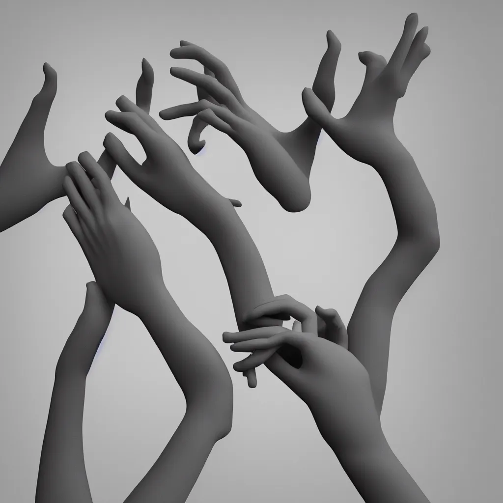 Image similar to black and white light 3D geometry, long hands reaching out for each other, matte bright highly detailed, epic, 3D render, digital art, octane render, 8K artistic photography, photo-realistic, by Hiroya Oku
