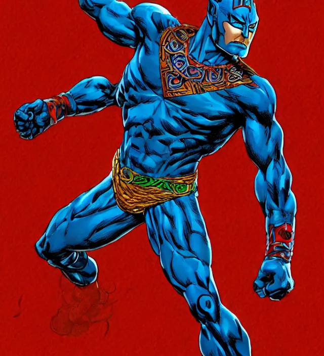 Image similar to full body pose, hd, manga anime portrait of an aztec god superhero, in ishikawa ken frank miller jim lee alex ross style detailed trending award winning on flickr artstation,