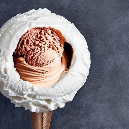 Image similar to earth made of ice cream, in a cone, which is melting under the heat