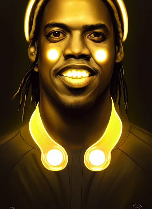 Image similar to symmetry!! portrait of ronaldinho gaucho, sci - fi, tech wear, glowing lights!! intricate, elegant, highly detailed, digital painting, artstation, concept art, smooth, sharp focus, illustration, art by artgerm and greg rutkowski and alphonse mucha