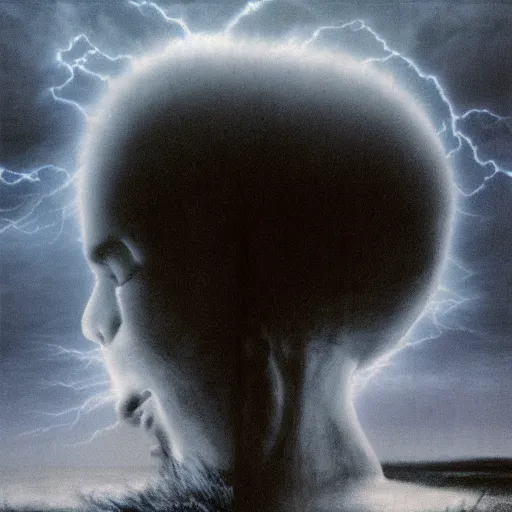 Image similar to killua zoldyck made by zdzisław beksinski, thunderstorm, 8 k, detailed, cinematic, rain, crying, black