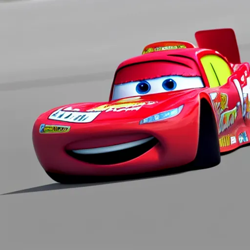 Image similar to lightning mcqueen after a fatal car accidend. rendered in 4 k with presto animation software.