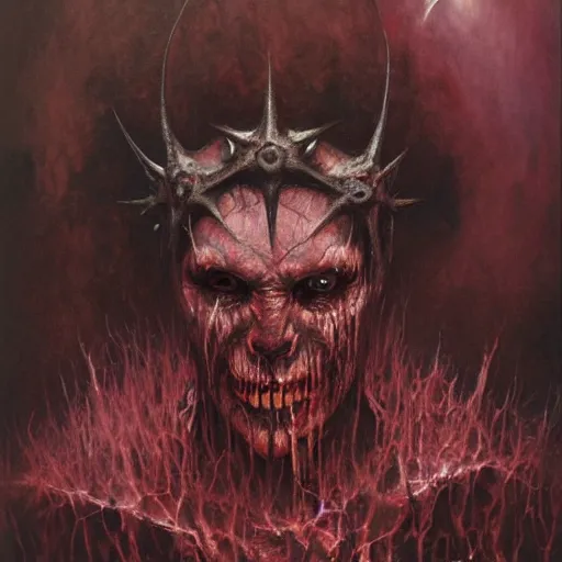 Image similar to portrait of demonic Tom Cruise in hood and crown of thorns, dark fantasy, Warhammer, artstation painted by Zdislav Beksinski and Wayne Barlowe