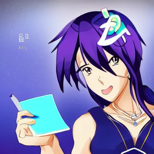 Prompt: Goddess Aqua struggling to do her taxes, trending on pixiv