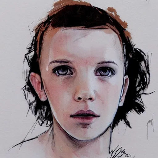 Image similar to portrait of millie bobby brown, artwork by guy denning,