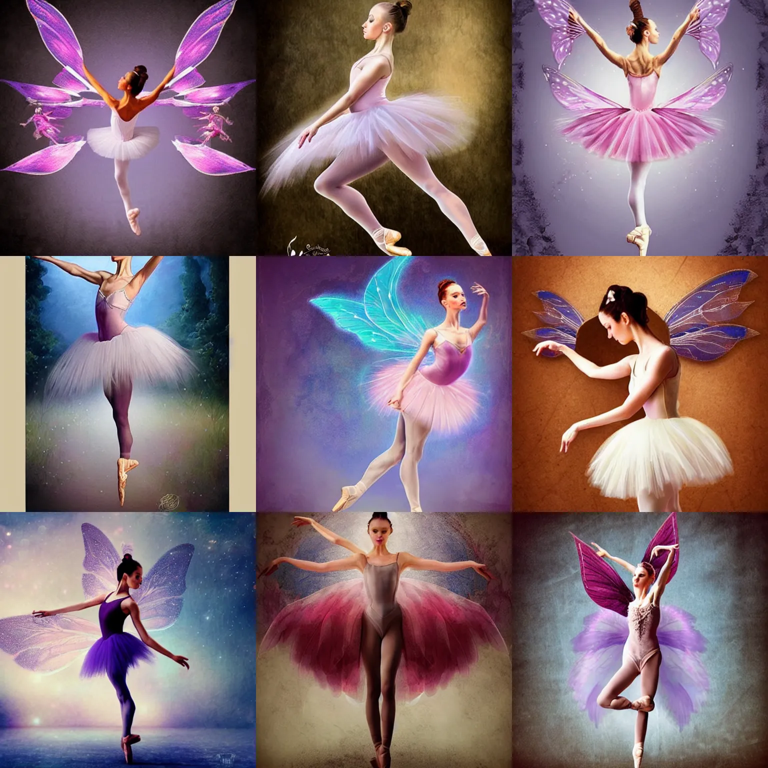 Prompt: beautiful ballerina woman with fairy wings, full body fantasy art