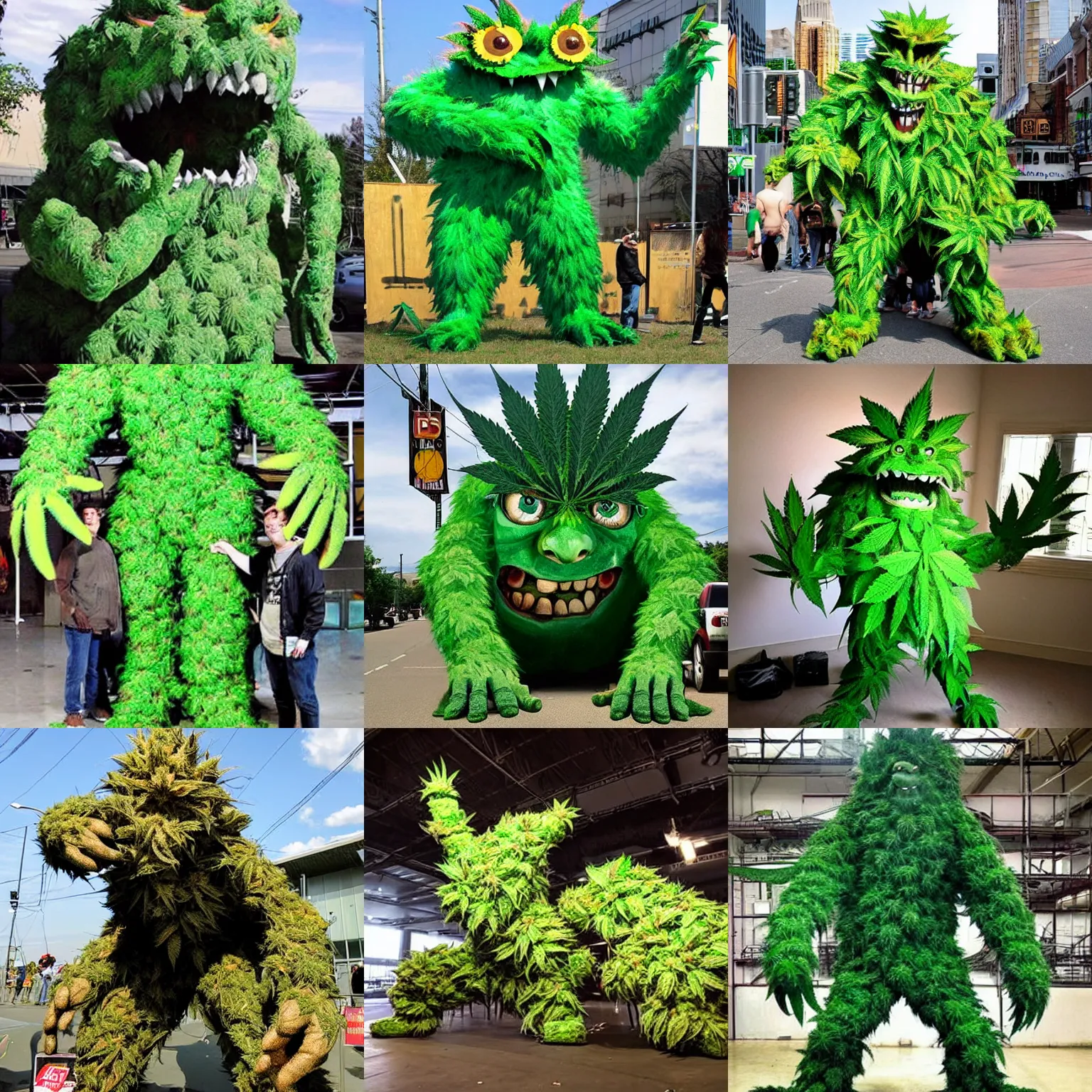 Prompt: a giant monster made from weed