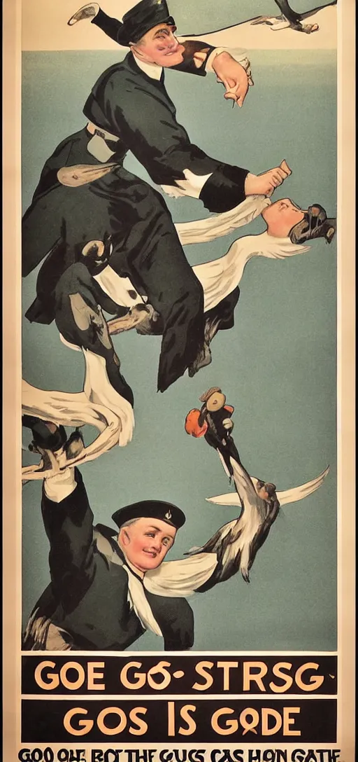 Image similar to 1 9 0 0 s high quality propaganda poster for geese. be strong. be a goose. convincing