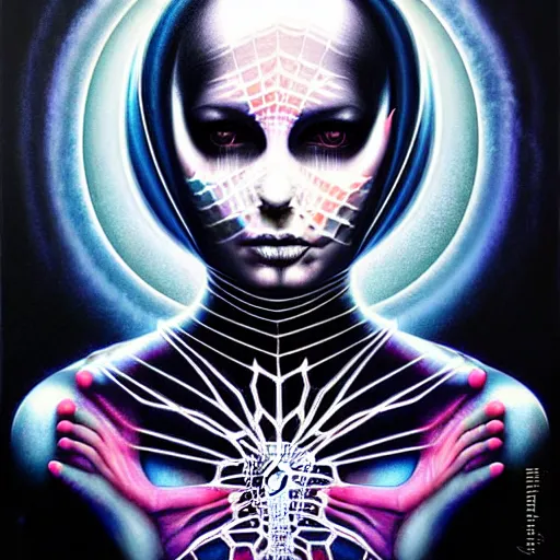 Prompt: cosmic fractal spider portrait by giger, by tristan eaton stanley artgerm and tom bagshaw.