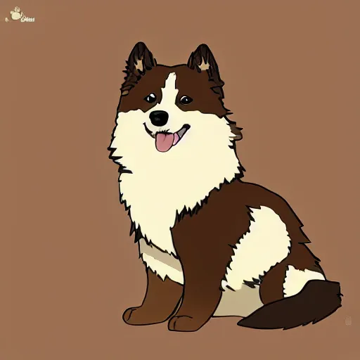 Image similar to excited brown and tan domino finnish lapphund, studio ghibli art style