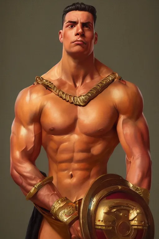 Prompt: the ultimate peruvian gigachad, muscular man, oil on canvas artstation by j. c. leyendecker and edmund blair leighton and charlie bowater octane render