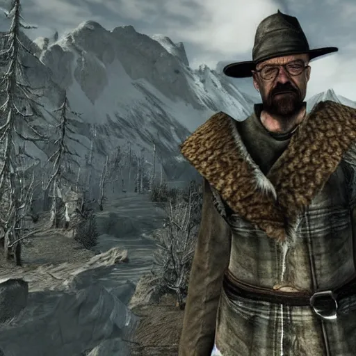 Image similar to walter white heisenberg in skyrim,