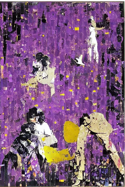 Prompt: purple rain, by mimmo rotella