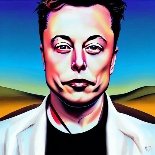 Image similar to Surrealist Portrait painting of Elon Musk, album cover