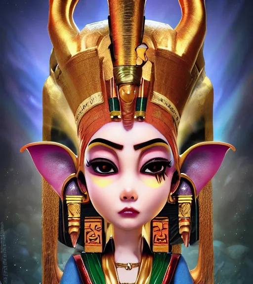 Prompt: an epic fantasy comic book style portrait painting of an extremely cute and adorable very beautiful horror demon pharaoh, character design by mark ryden and pixar and hayao miyazaki, unreal 5, daz, hyperrealistic, octane render, cosplay, rpg portrait, dynamic lighting, intricate detail, harvest fall vibrancy, cinematic