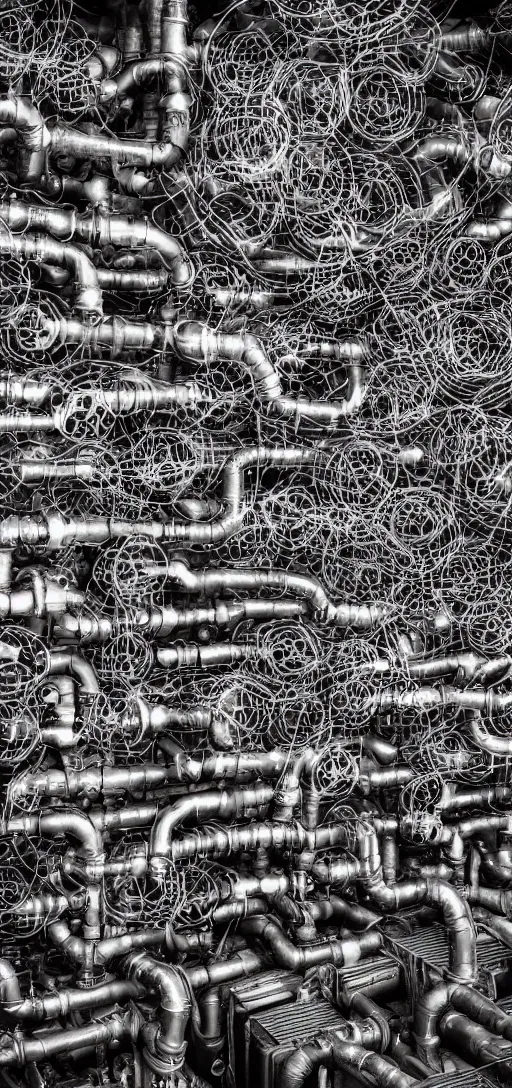 Prompt: Hr giger style infinite sprawling network of pipes and valves,