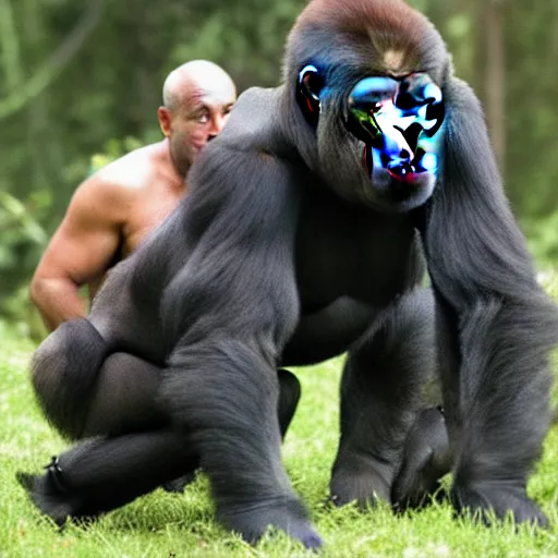 Prompt: joe rogan riding a gorilla