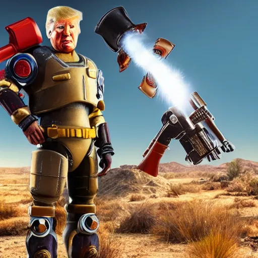 Image similar to professional head shot of donald trump wearing fallout power armor in a bright sunny desert, 8 k, very intricate, very detailed, professional lighting,