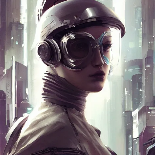 Image similar to sophie turner, streetwear techwear cyberpunk style outfit, parial mask, detailed portrait, intricate complexity, by greg rutkowski, cushart krentz, artgerm, ross tran, conrad roset, takato yomamoto, ilya kuvshinov. 4 k, beautiful, cinematic dramatic atmosphere, portrait lighting