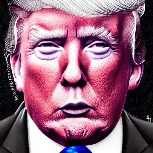 Prompt: portrait of Donald Trump, elegant, intricate, headshot, highly detailed, digital painting, artstation, concept art, sharp focus, illustration, art by Larry Achiampong