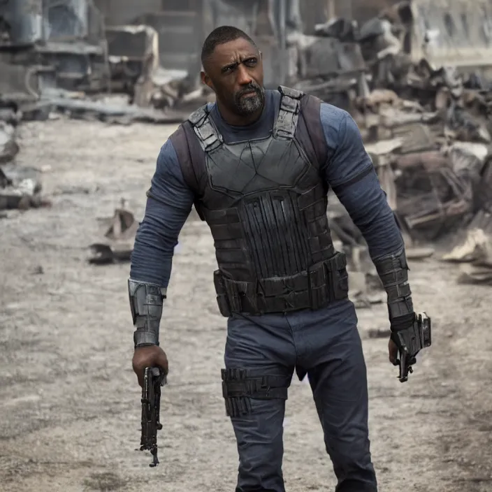 Prompt: film still of Idris Elba as Punisher in new Marvel film, photorealistic 4k