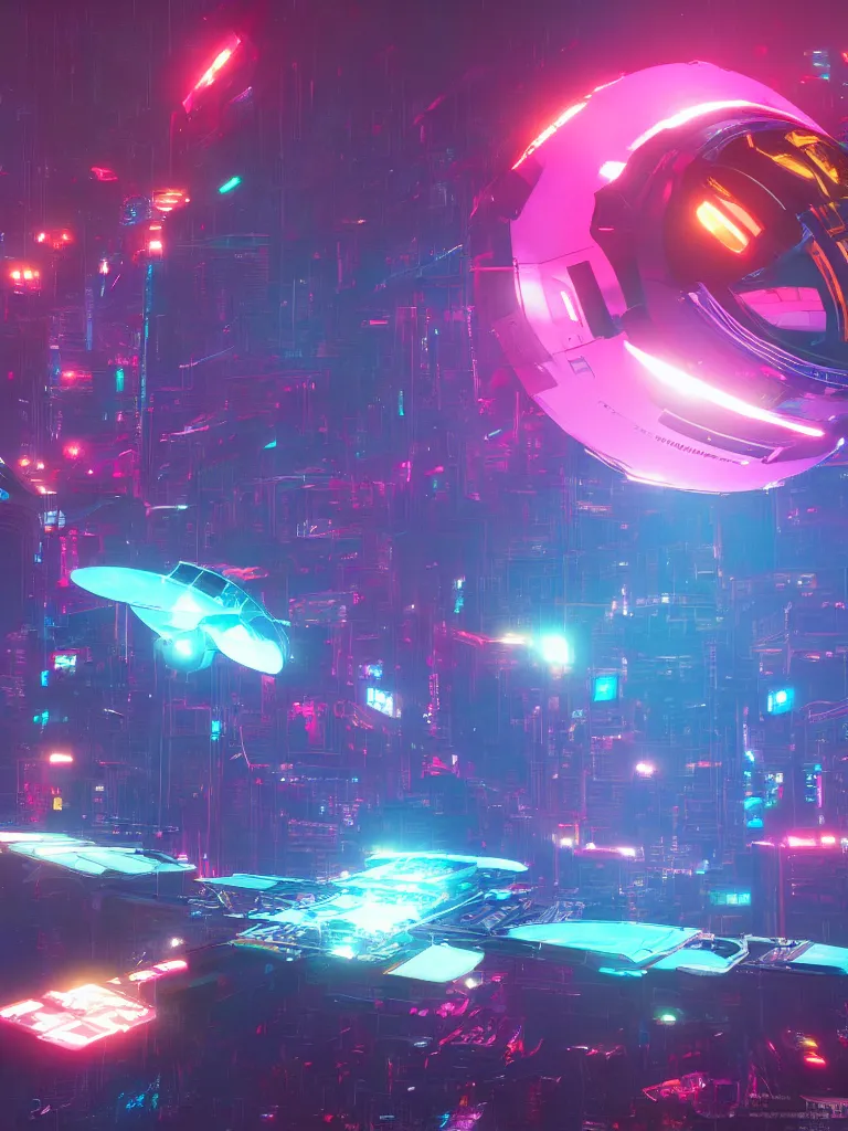 Image similar to satellite in space, cyberpunk, neon colors, trending on art station, photorealistic, unreal engine, 8 k