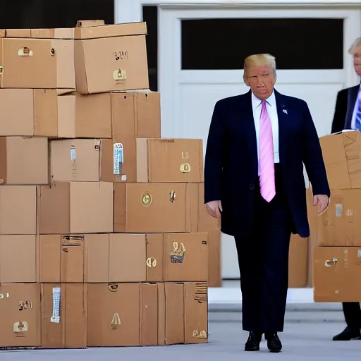 Prompt: donald trump leaving mar - a - lago with cardboard boxes