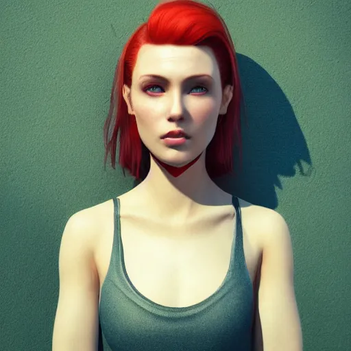Prompt: beautiful girl her name was helga. she had red hair and green eyes and wanted to become a journalist when she grew up, beautiful portrait, symmetrical, character concept style trending on artstation concept art detailed octane render cinematic photo - realistic 8 k high detailed