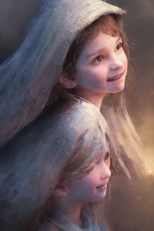 Image similar to medieval little girl, joyful, close-up portrait, intricate, elegant, volumetric lighting, scenery, digital painting, highly detailed, artstation, sharp focus, illustration, concept art, ruan jia, steve mccurry