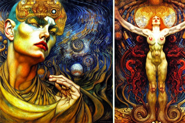 Image similar to Divine Chaos Engine by Karol Bak, Jean Delville, William Blake, Gustav Klimt, and Vincent Van Gogh, symbolist, visionary