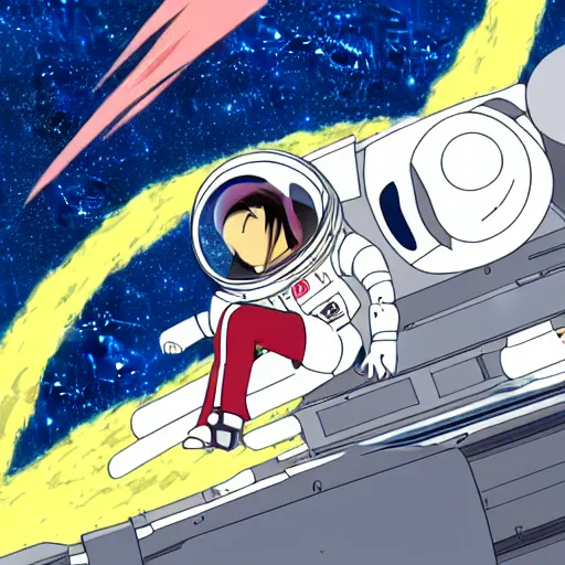 Image similar to an anime astronaut relaxing in space, manga character, anime, vector art, glitchcore, studio ghibli,