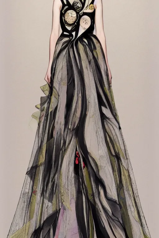 Image similar to a valentino haute couture dress design