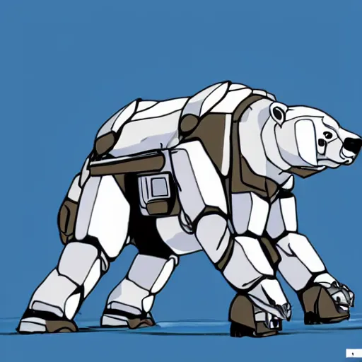 Image similar to polar bear Mecha, running over the tundra, anime style