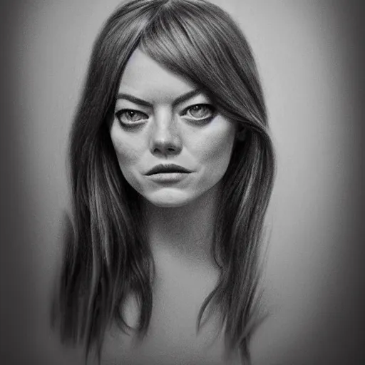 Image similar to hyper realistic pencil drawing of emma stone as an eldritch princess, cloak, fantasy, dark, stunning, detail, sharp