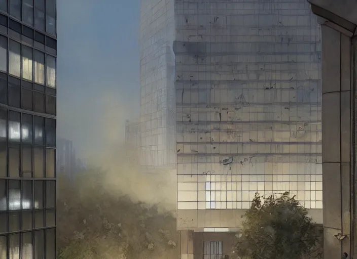 Image similar to projection mapping on an office building ,digital art,realistic,detailed,art by greg rutkowski