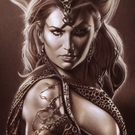 Image similar to pencil art, detailed portrait of cheetara, intricate, hyper detailed, realistic, oil painting, by julie bell, frank frazetta, cinematic lighting