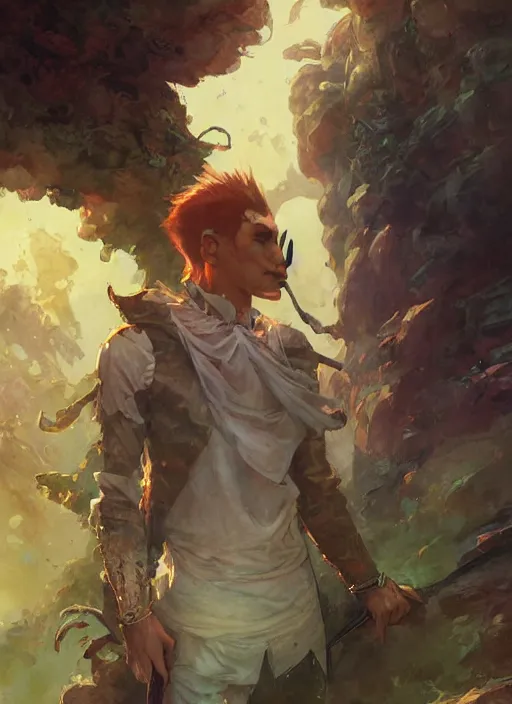 Prompt: a portrait of a male character in a scenic environment by Ross Tran and by Jesper Ejsing and by Mikalojus Konstantinas Ciurlionis