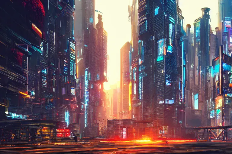 Image similar to a magnificent cyberpunk city. photorealism.