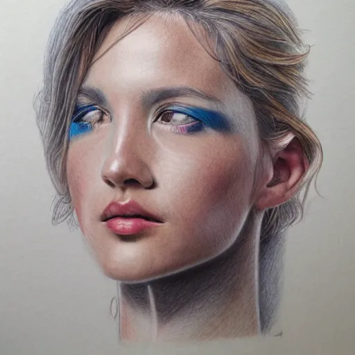 Image similar to Colored pencil art on paper, Master Painter Portrait, highly detailed, artstation, MasterPiece, Award-Winning, Caran d'Ache Luminance