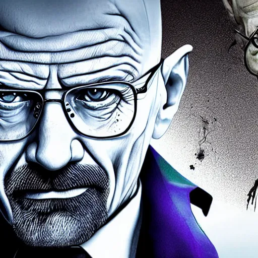 Image similar to walter white as joker, 8k, hyper Realistic, natural lighting