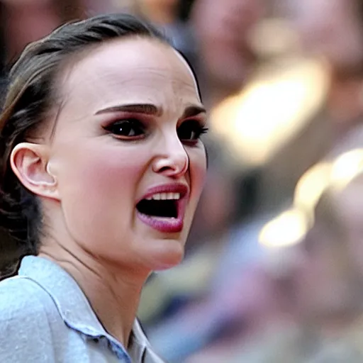 Image similar to natalie portman screaming at a giant flying spider