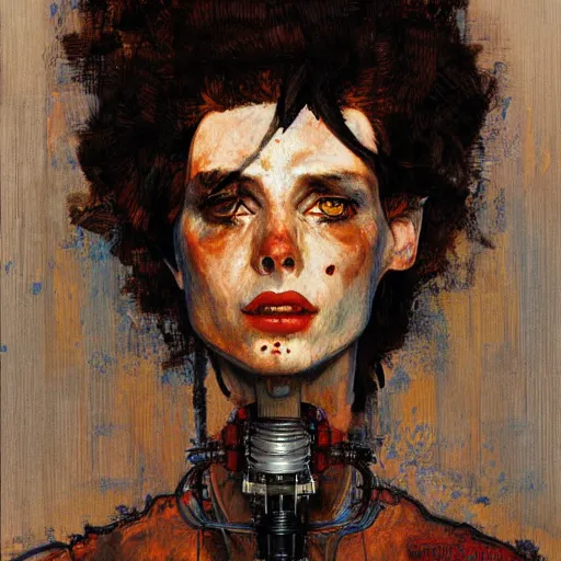 Image similar to portrait of a robot by greg rutkowski in the style of egon schiele