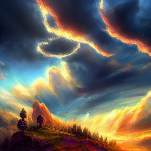 Prompt: a real photographic landscape painting with incor mparable reality, the phoenix, colorful clouds, fairy talelight effect dream, dindar lightgreg rutkowskiunreal engine, super realistic painting g style, super wide, artstation - - 1 3 4 4 - - 7 6 8