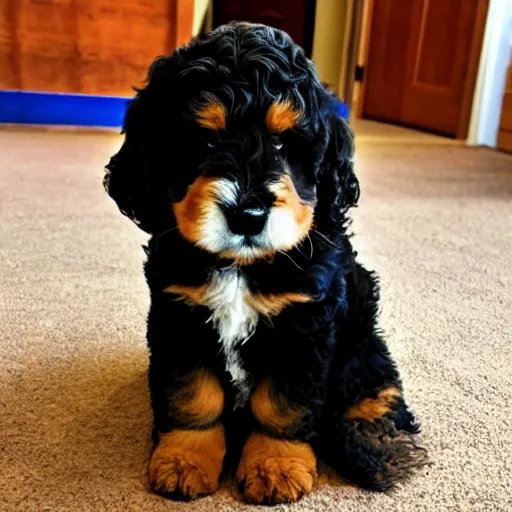 Image similar to Bernedoodle puppy with huge eyes