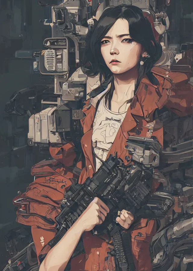 Prompt: highly detailed, ilya kuvshinov, rutkowski, simon roy, james jean, mcbess, portrait illustration of a cyberpunk military woman, colorful, cinematic composition, ray tracing, hyperrealism, photorealistic