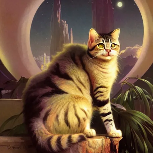 Prompt: A fuzzy cat sitting on planet earth, matte, sharp focus, illustration, art by Artgerm and Greg Rutkowski and Alphonse Mucha