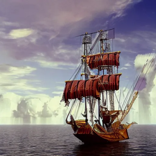 Image similar to 1 9 9 0 s cgi rendering of a pirate ship, high quality, high resolution