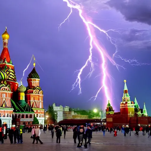 Image similar to a fiery thunderstorm with a tornado over red Square in Moscow